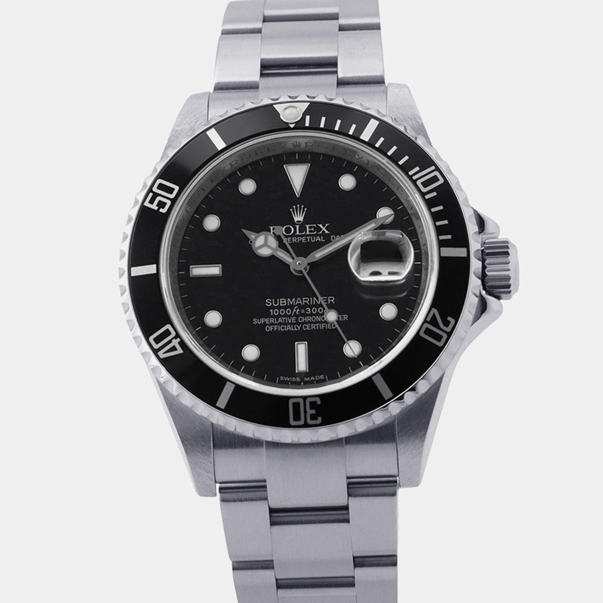 Pre Owned Rolex Submariner 16610 Black Stainless Steel Automatic Men's Wristwatch 40mm