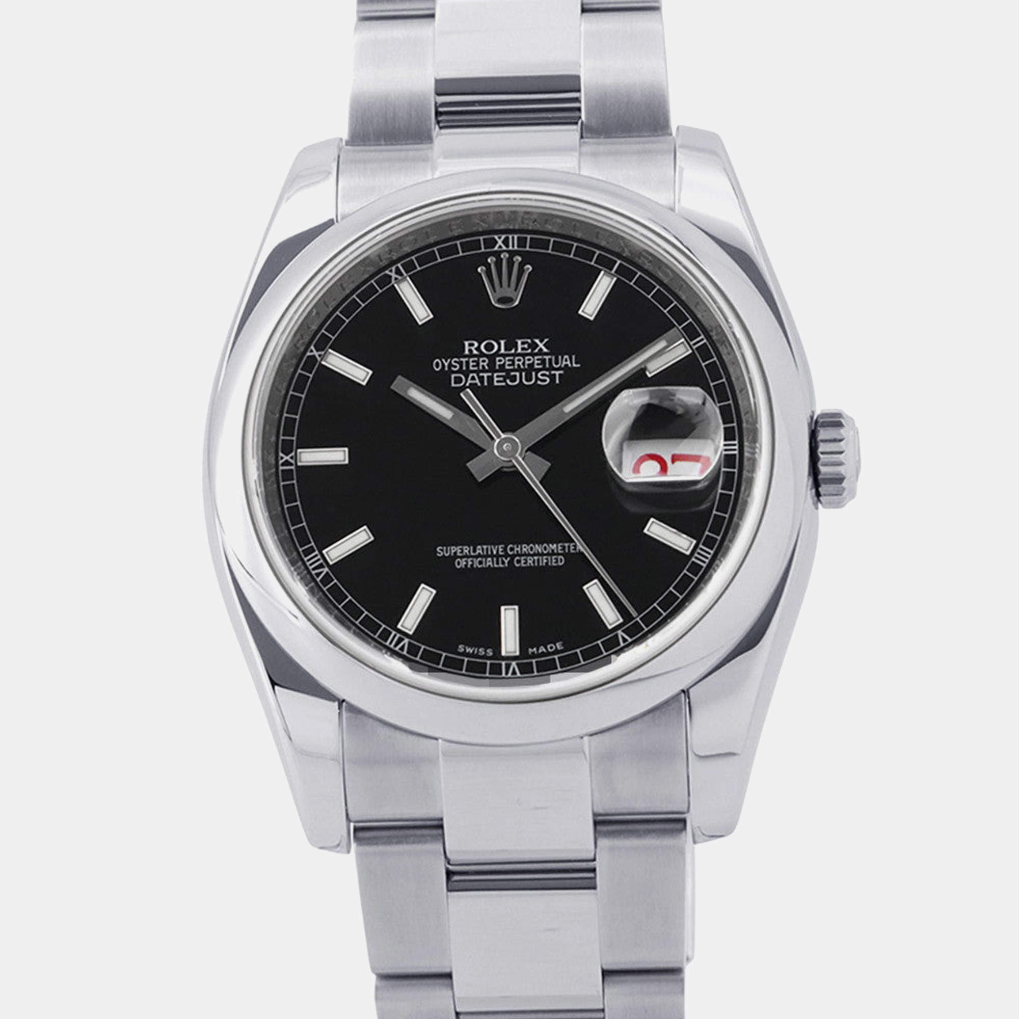 Pre Owned Rolex Datejust 116200 Black Stainless Steel Automatic Men's Wristwatch 36mm