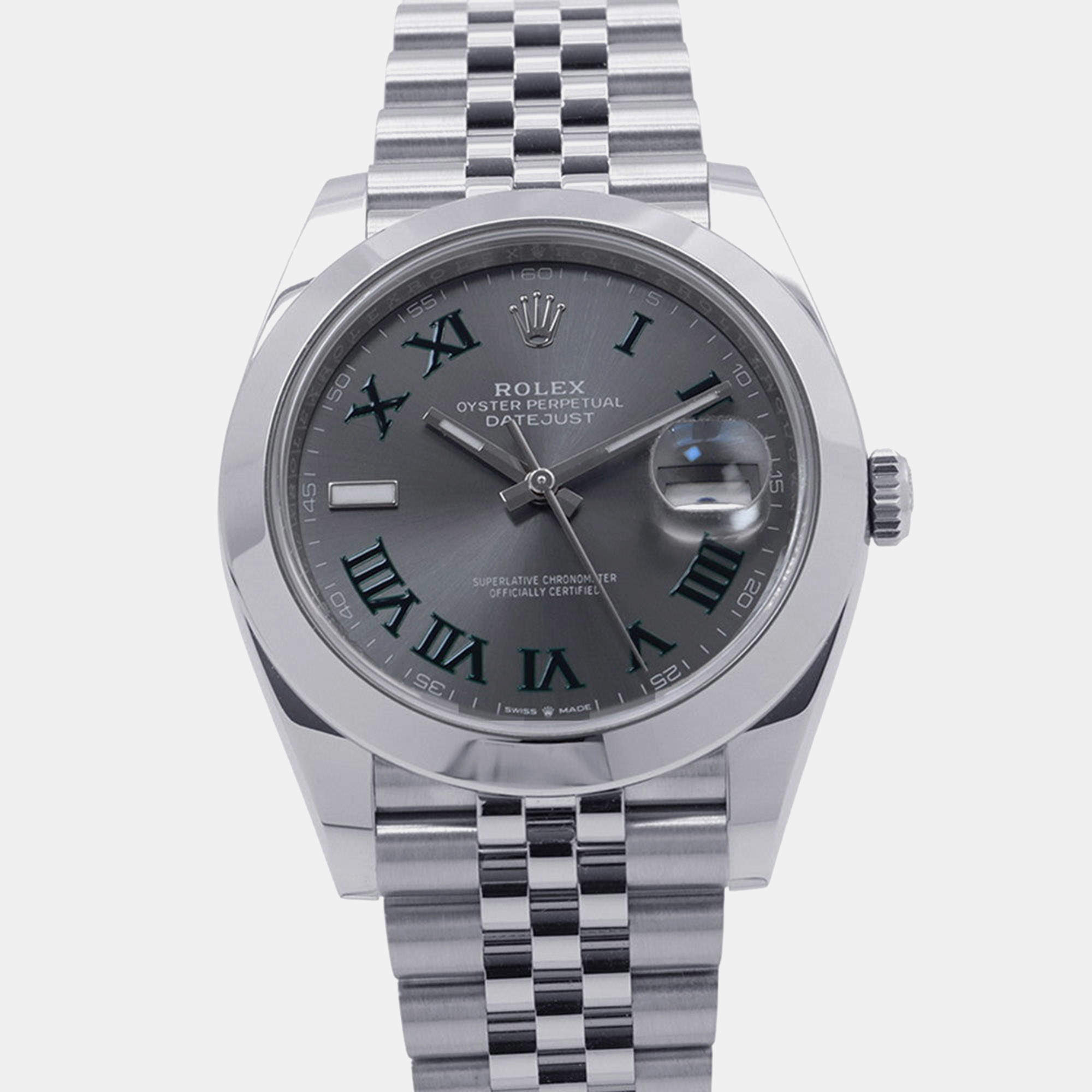 Pre Owned Rolex Datejust Wimbledon 126300 Grey Stainless Steel Automatic Men's Wristwatch 41mm
