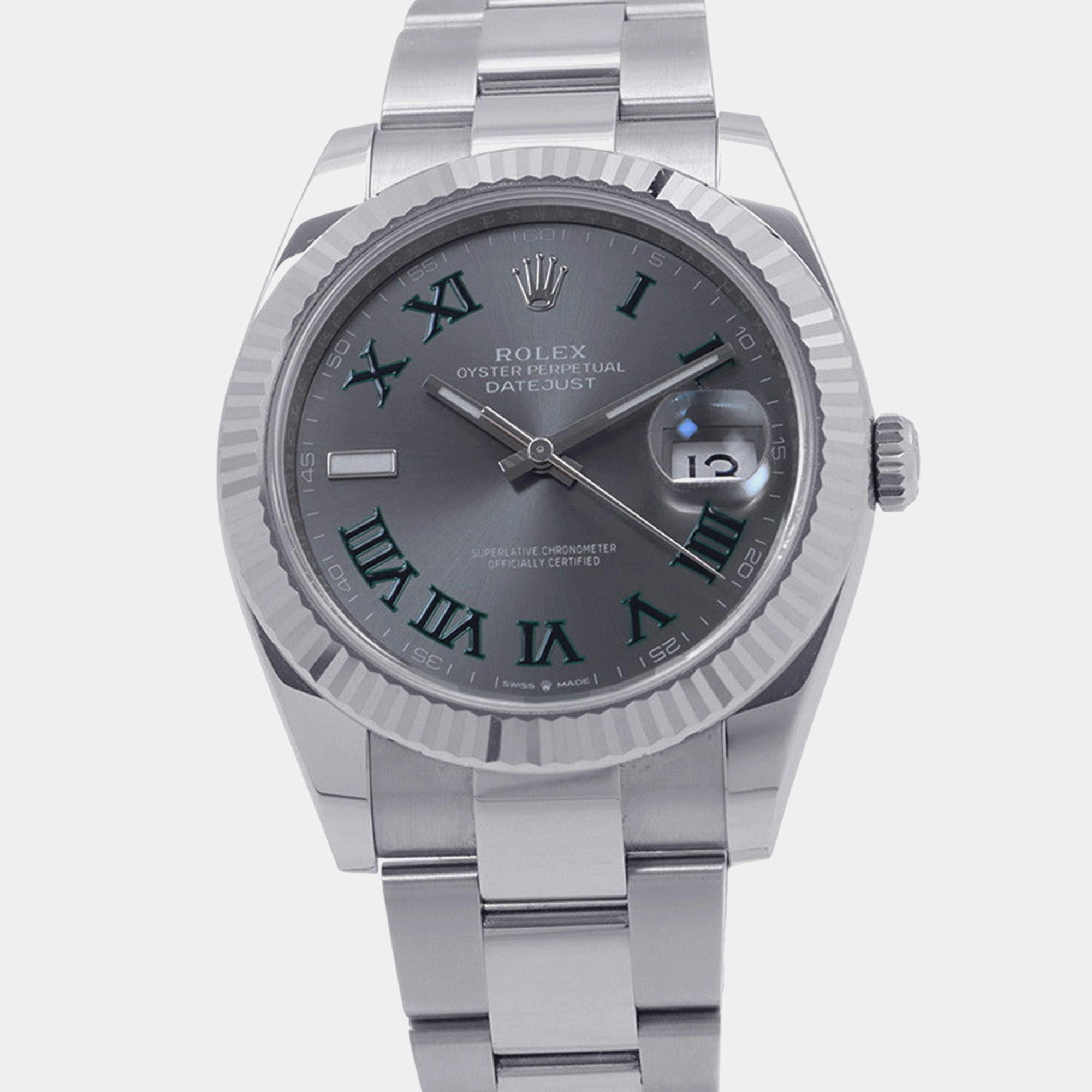 Pre Owned Rolex Datejust Wimbledon 126334 Grey 18K White Gold Stainless Steel Automatic Men's Wristwatch 41mm