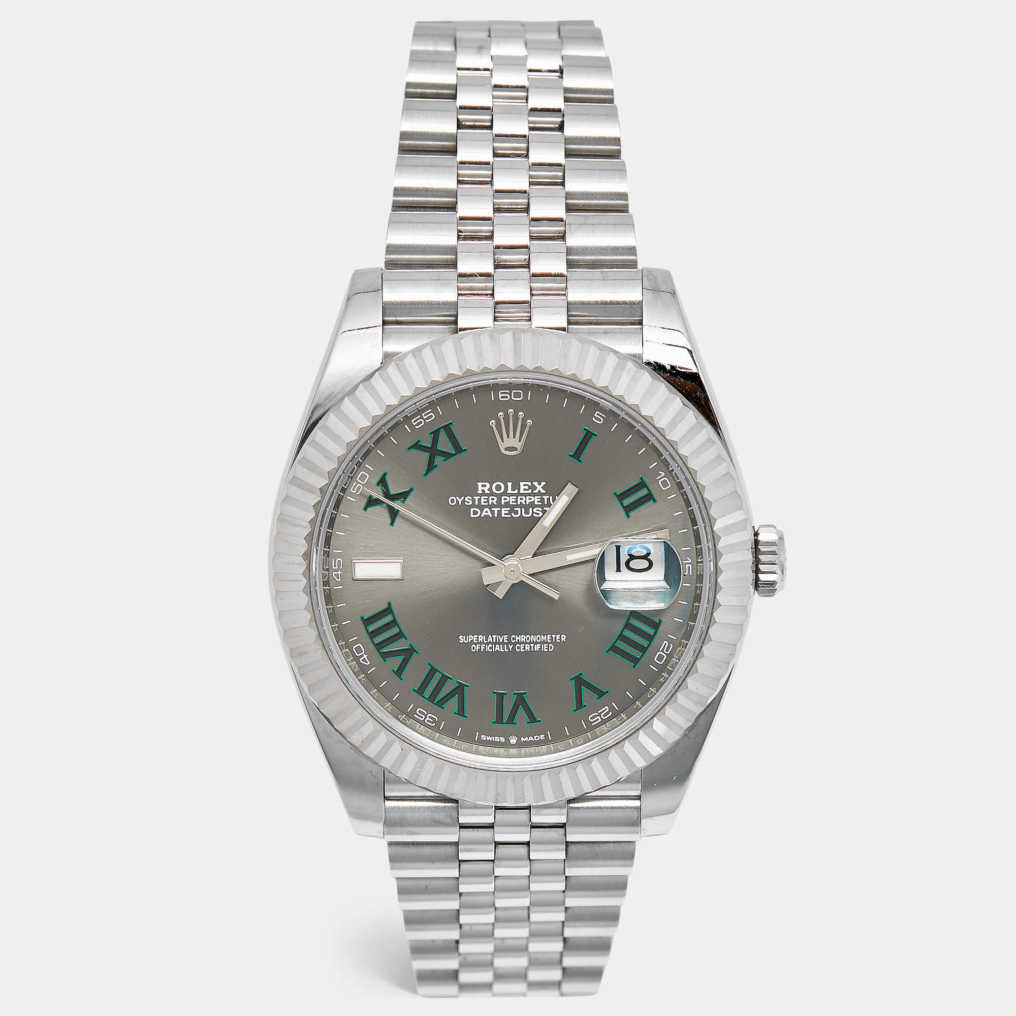 Pre Owned Rolex Datejust M126334 0022 Slate Dial 18k White Gold Stainless Steel Men's Wristwatch 41 mm