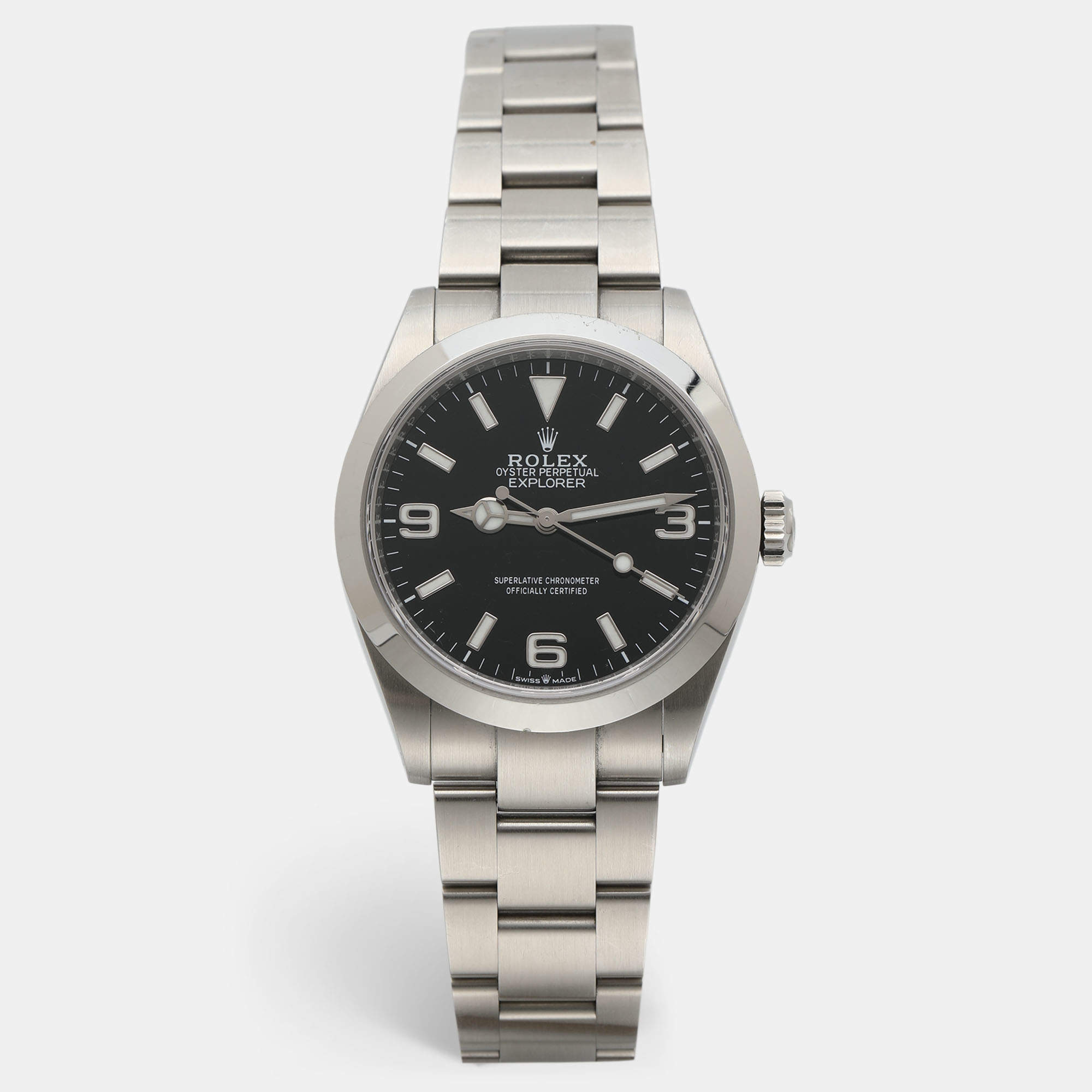 مملوكة مسبقًا Rolex Explorer Black Dial Oystersteel Men's Wristwatch 40 mm