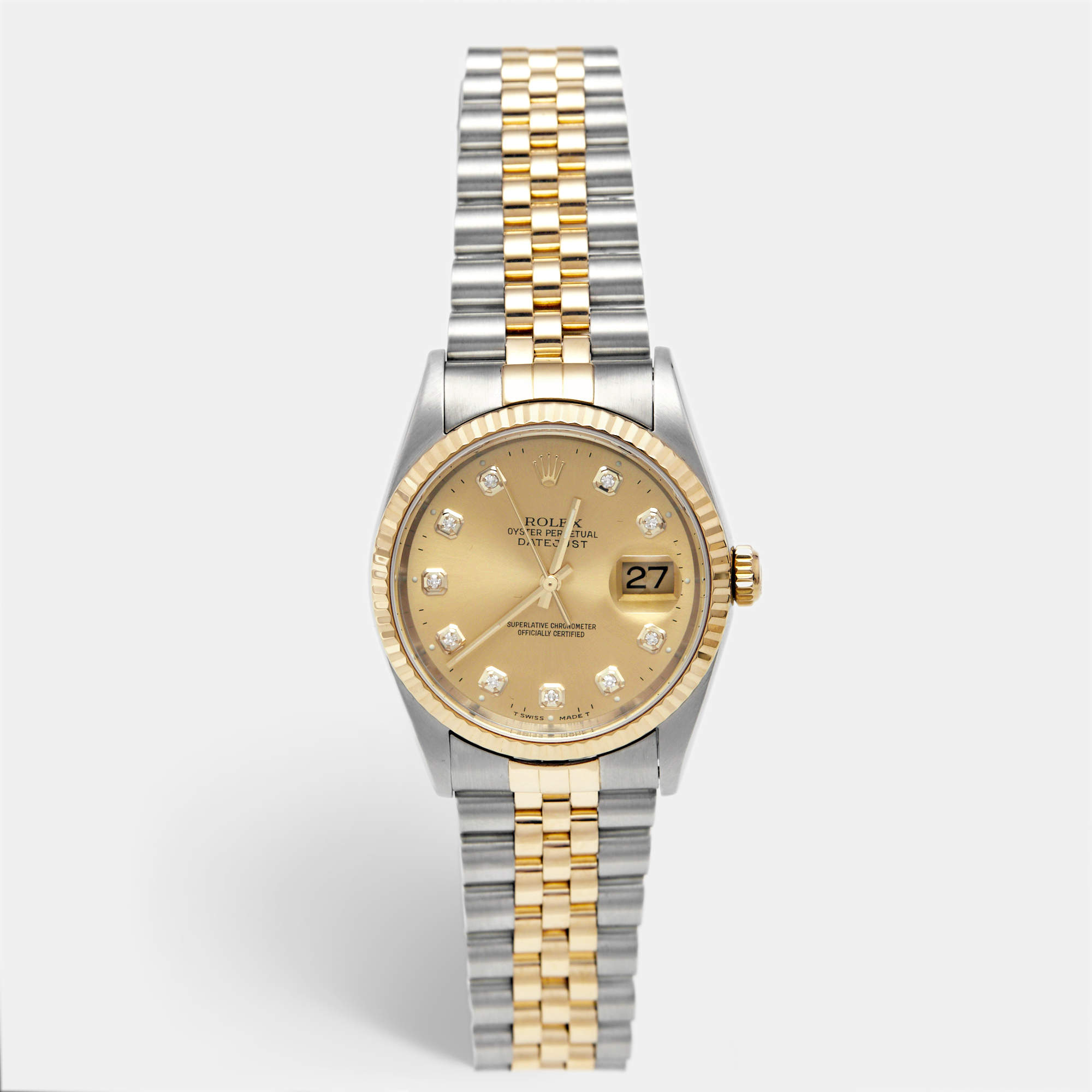 Pre Owned Rolex Datejust 16233 Champagne Dial 18k Yellow Gold Stainless Steel Men's Wristwatch 36 mm