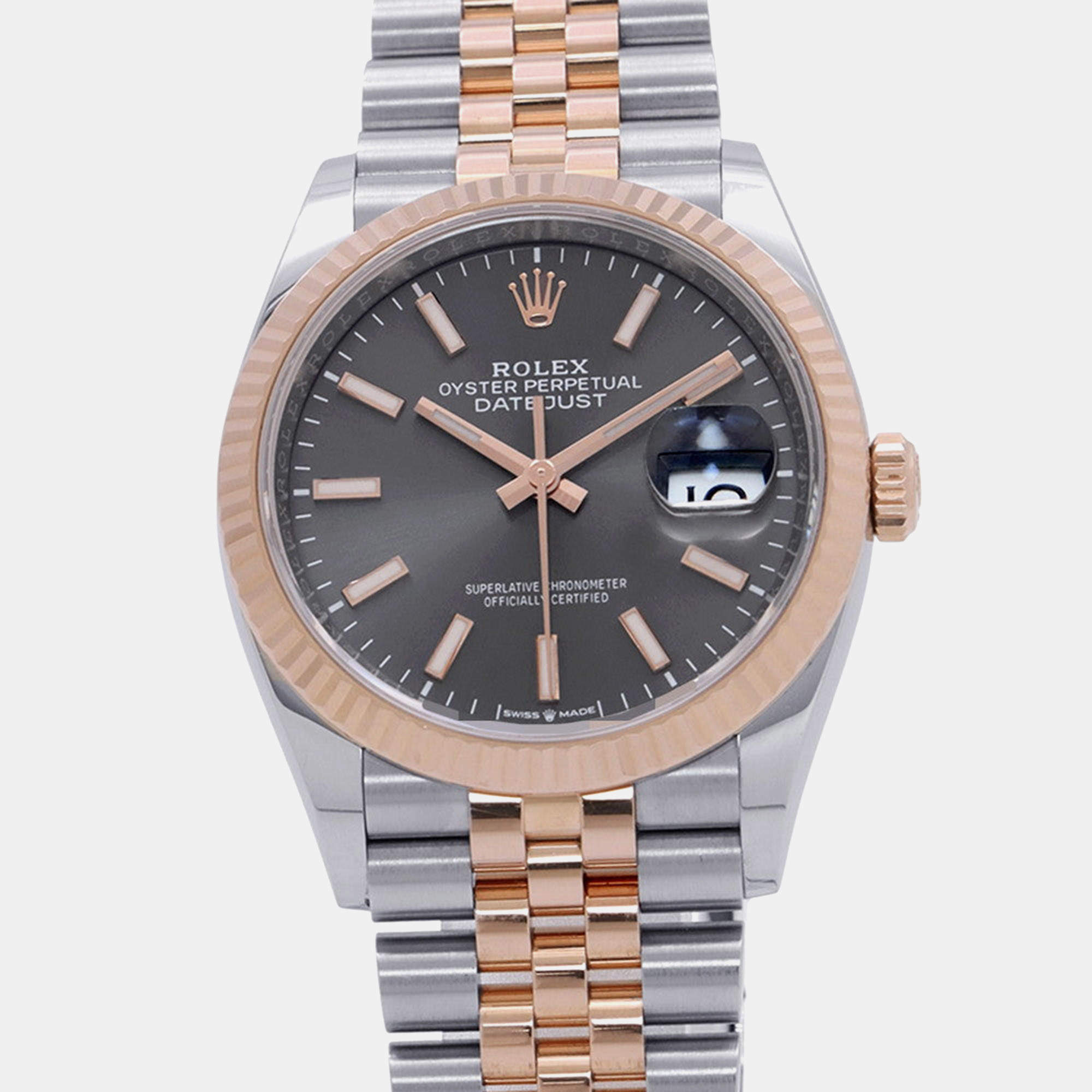 Pre Owned Rolex Datejust 126231 Slate Dial Stainless Steel 18k Everose Gold Automatic Women's Wristwatch 36mm