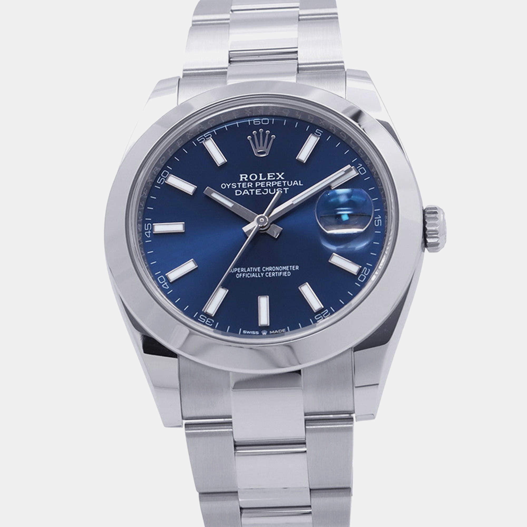 Pre Owned Rolex Oyster Perpetual Datejust 126300 Blue Dial Stainless Steel Automatic Men's Wristwatch 41mm