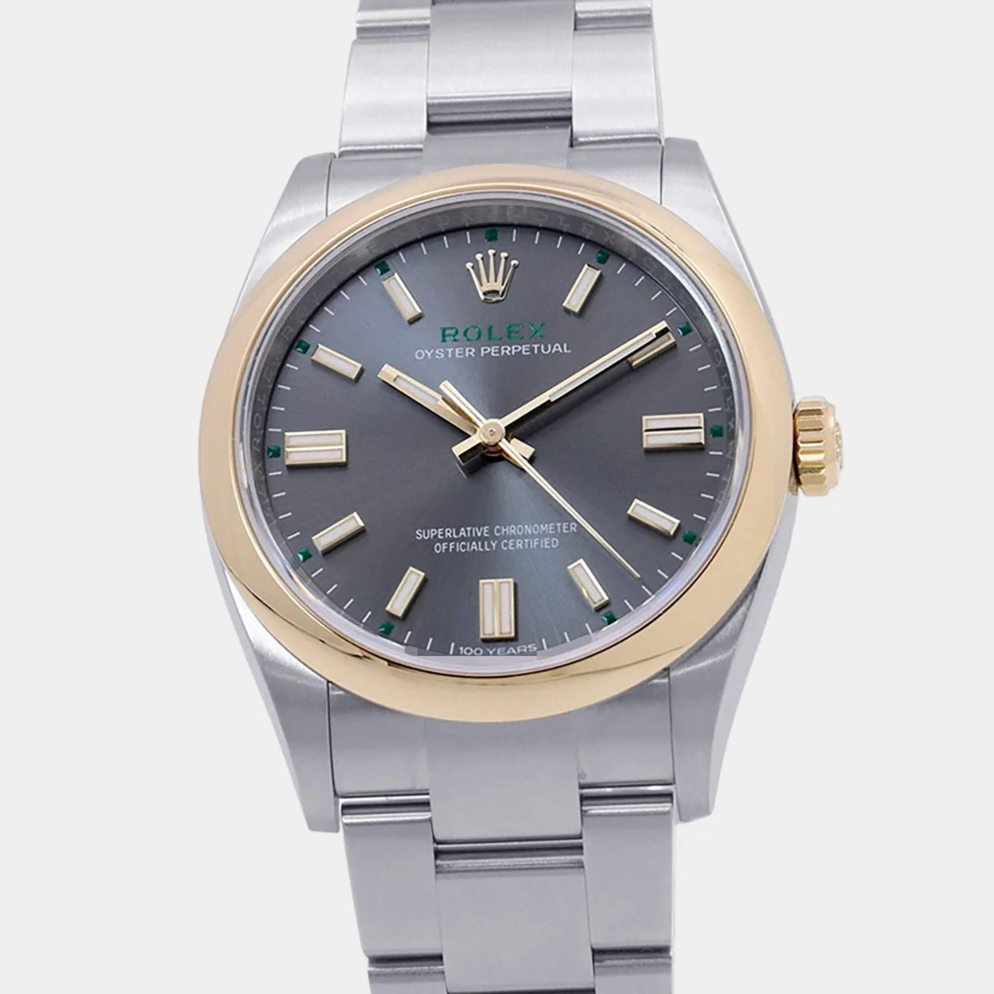 Pre Owned Rolex Oyster Perpetual 126003 Slate Dial Stainless Steel 18K Yellow Gold Automatic Women's Wristwatch 36mm