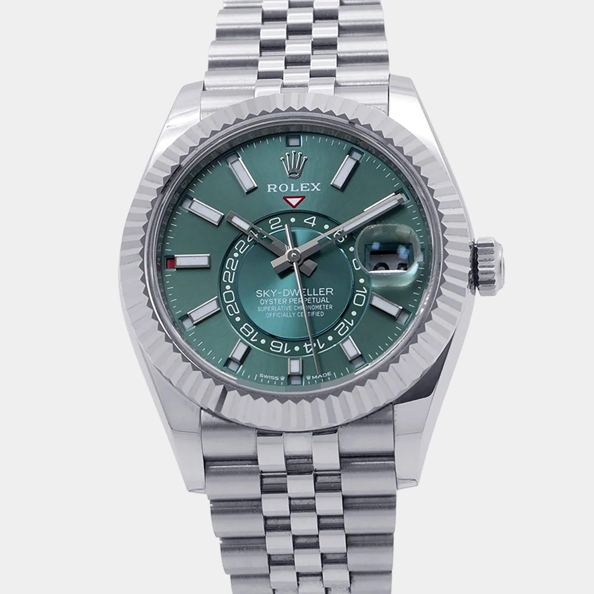 Pre Owned Rolex Sky-Dweller 336934 Mint Green Dial 18K White Gold Stainless Steel Automatic Men's Wristwatch 42mm