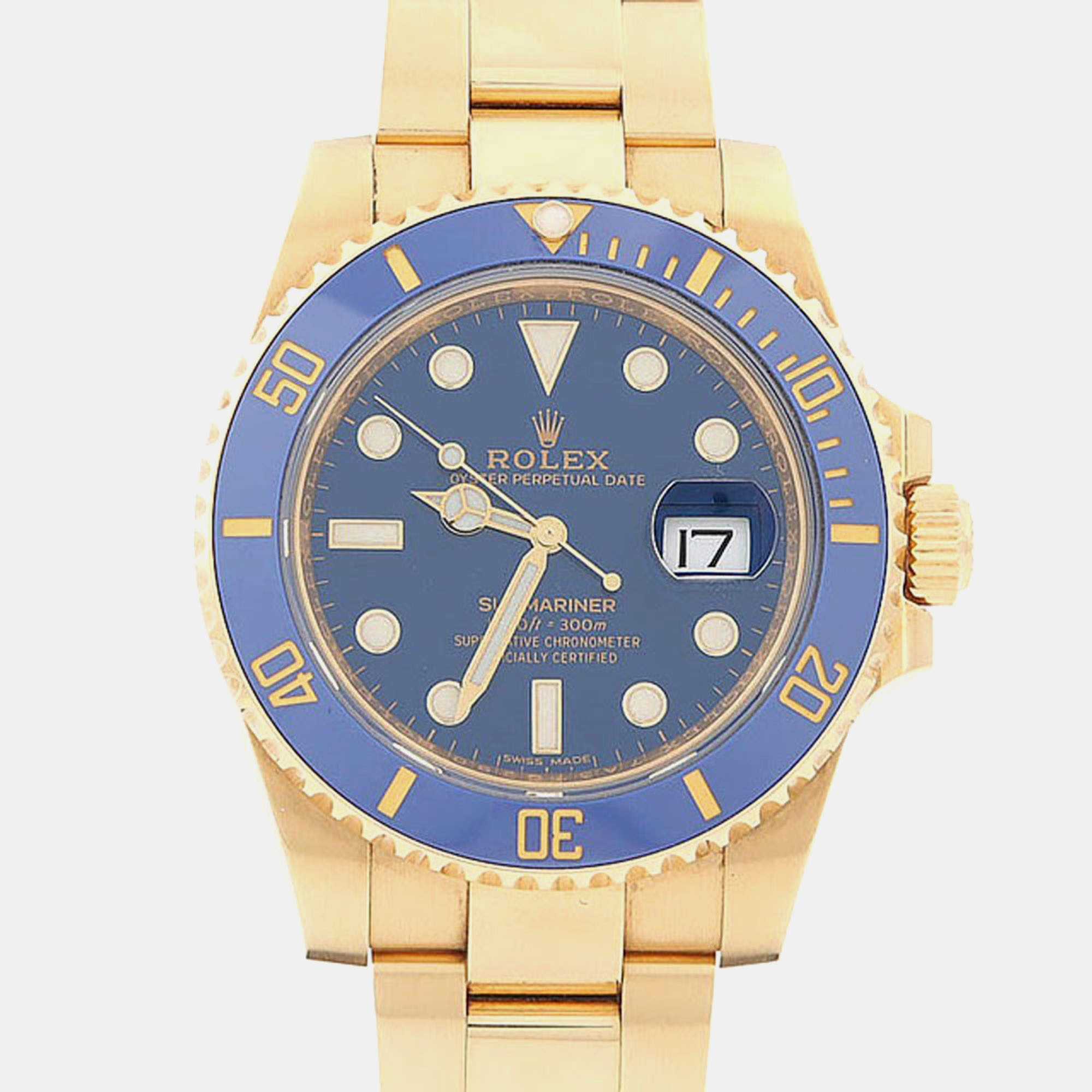 Pre Owned Rolex Submariner 116618LB Blue 18K Yellow Gold Automatic Men's Watches 40mm