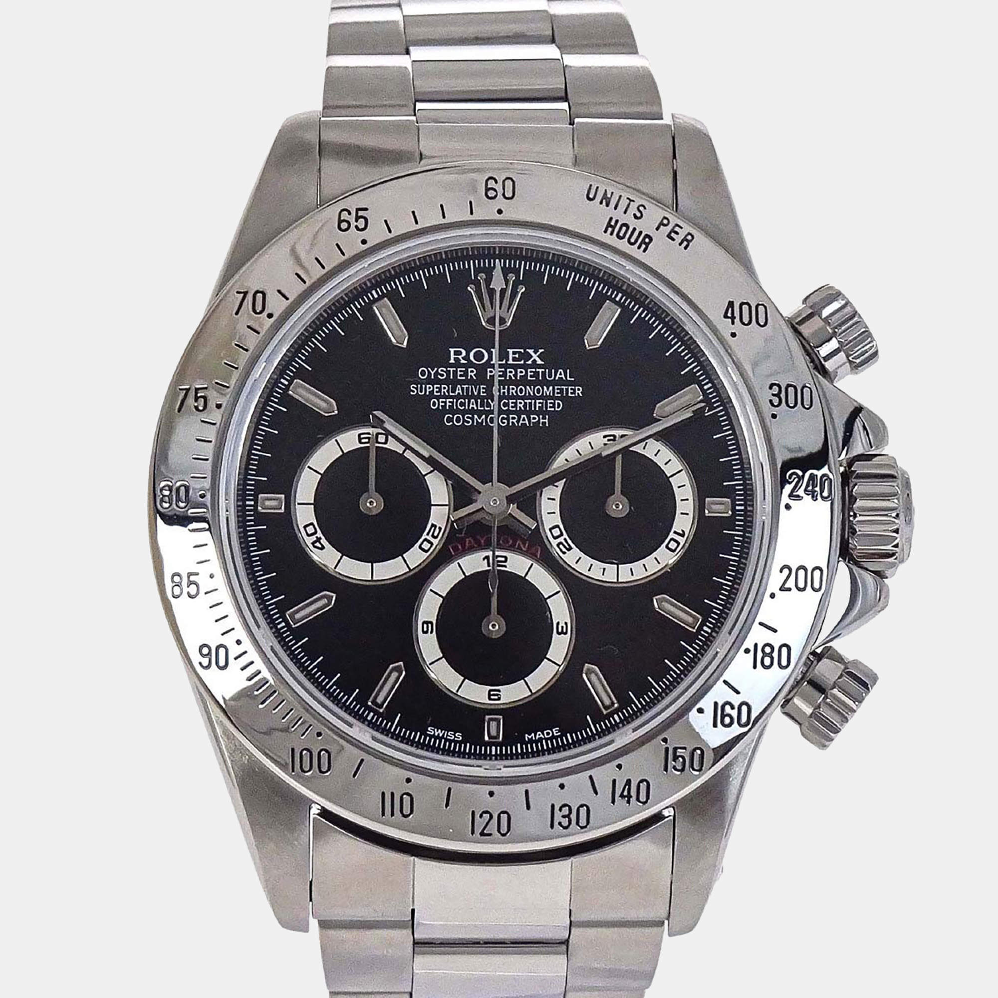Pre Owned Rolex Cosmograph Daytona 16520 Black Stainless Steel Automatic Men's Watches 40mm