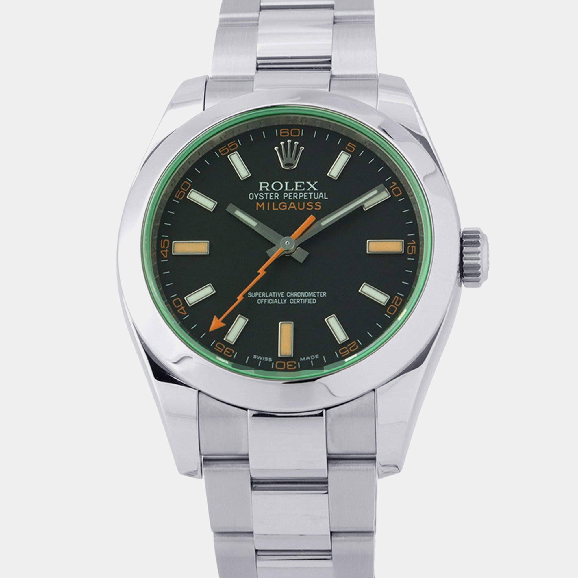 مملوكة مسبقًا Rolex Milgauss 116400GV Black Stainless Steel Automatic Men's Watches 40mm