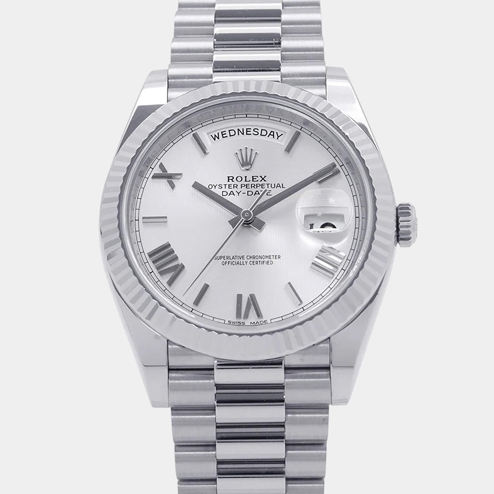Pre Owned Rolex Day-Date 228239 Silver 18K White Gold Automatic Men's Wristwatch 40mm