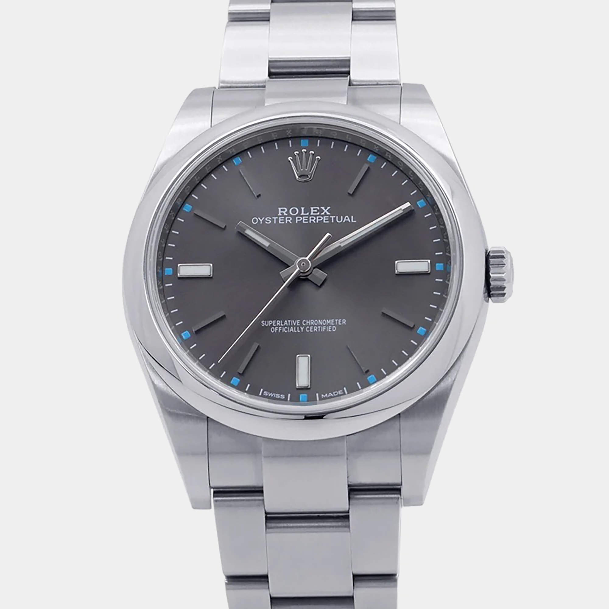 Pre Owned Rolex Oyster Perpetual 114300 Dark Rolesium Stainless Steel Automatic Men's Wristwatch 39mm