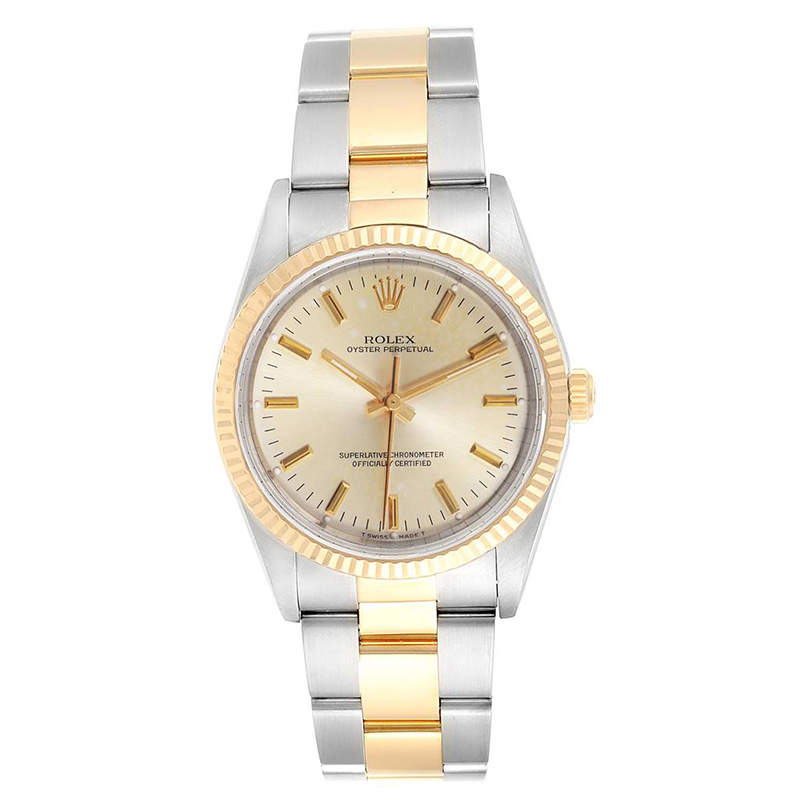 Rolex White 18K Yellow Gold Stainless Steel Oyster Perpetual 14233 Men's Wristwatch 34 MM