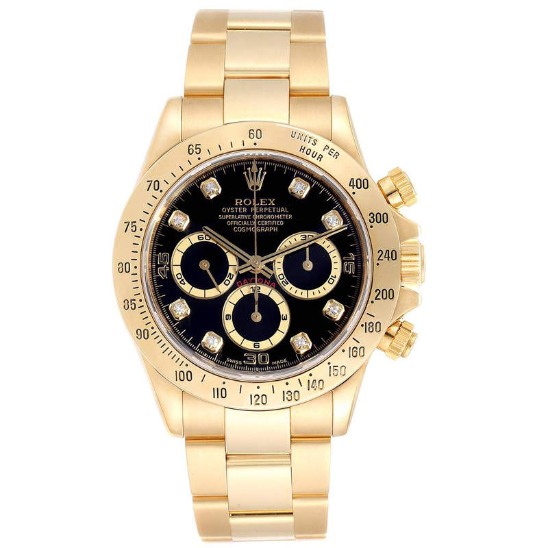 Rolex Black 18K Yellow Gold Diamond and Stainless Steel Daytona Chronograph 16528 Men's Wristwatch 40MM