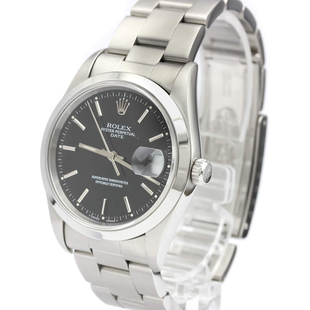 Pre Owned Rolex Black Stainless Steel Oyster Perpetual Date Automatic 15200 Men's Wristwatch 34 MM