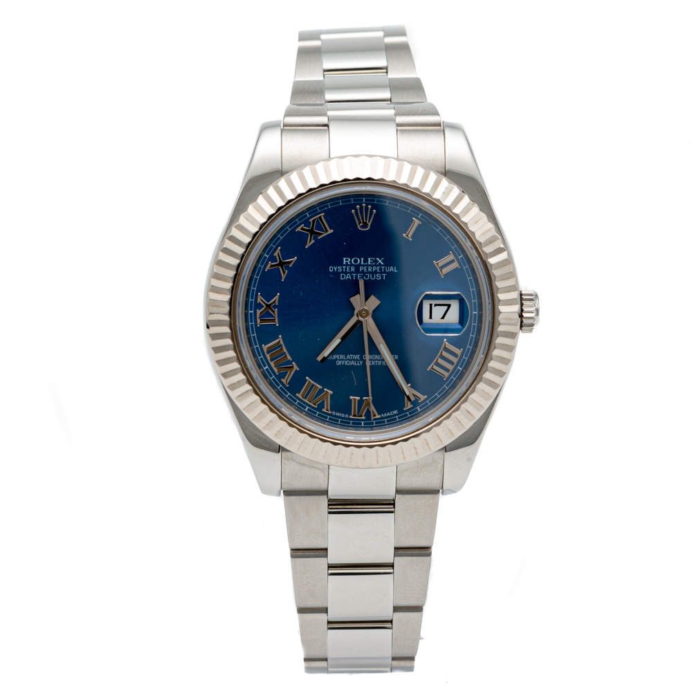 rolex datejust 41 blue dial stainless steel men's watch