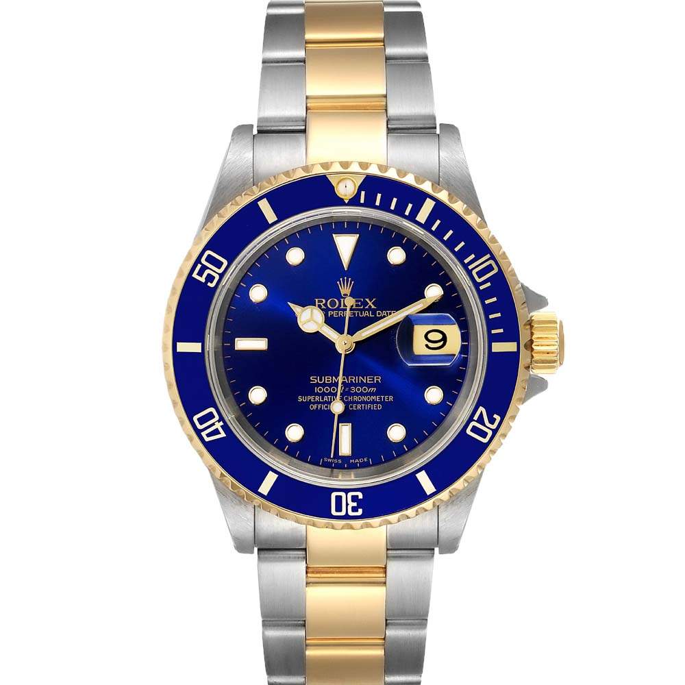 Rolex Blue 18k Yellow Gold And Stainless Steel Submariner 16613 Men's Wristwatch 40 MM