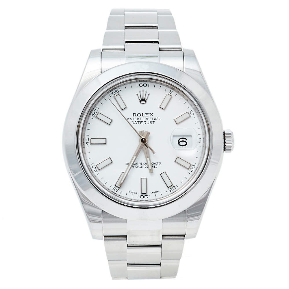 Pre Owned Rolex White Stainless Steel Oyster Perpetual Datejust II 116300 Men's Wristwatch 41 mm