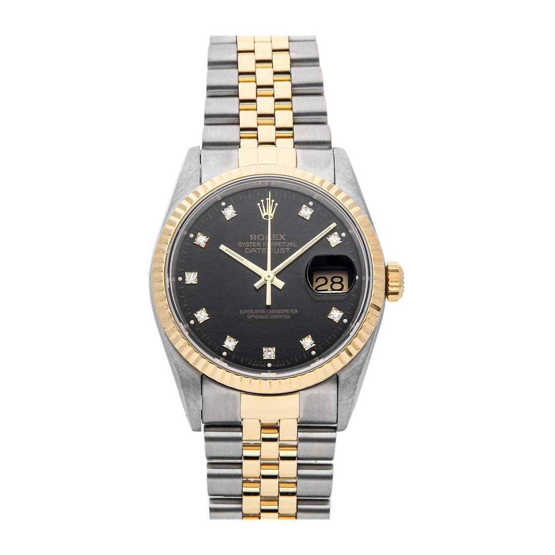 Pre Owned Rolex Black 18K Yellow Gold And Stainless Steel Datejust 16233 Men's Wristwatch 36 MM