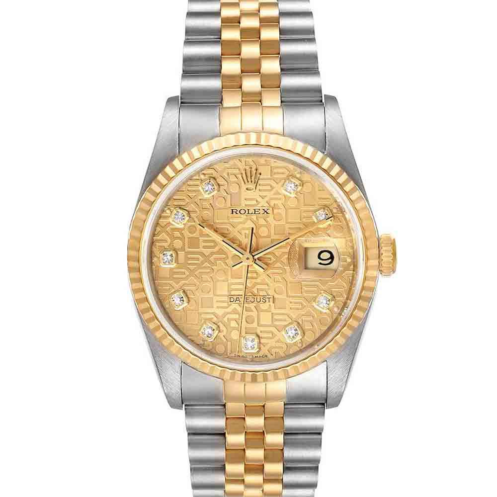 مملوكة مسبقًا Rolex Champagne Diamonds 18K Yellow Gold And Stainless Steel Datejust 16233 Men's Wristwatch 36 MM