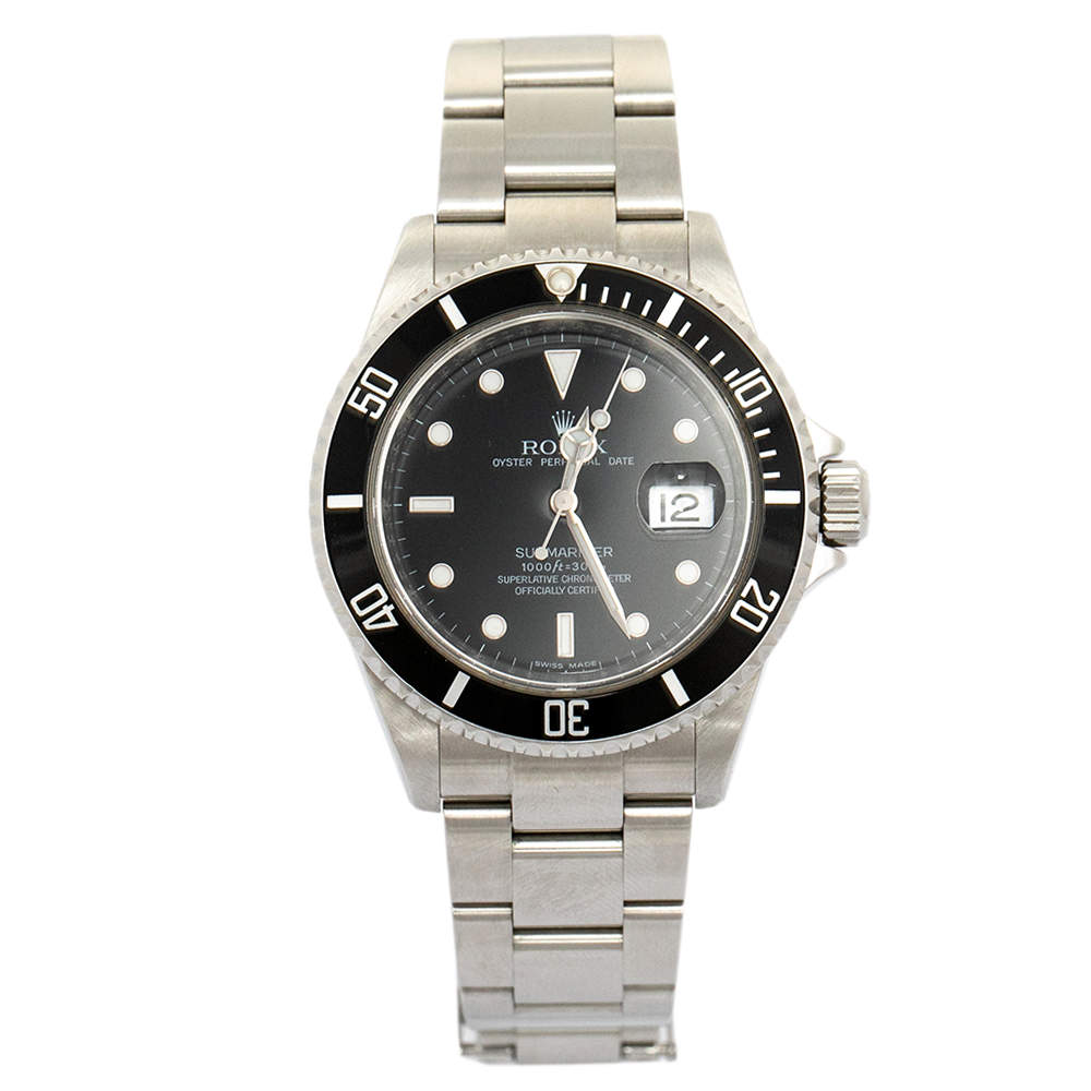 Pre Owned Rolex Black Stainless Steel Submariner 16610 T Automatic Men's Wristwatch 40 mm