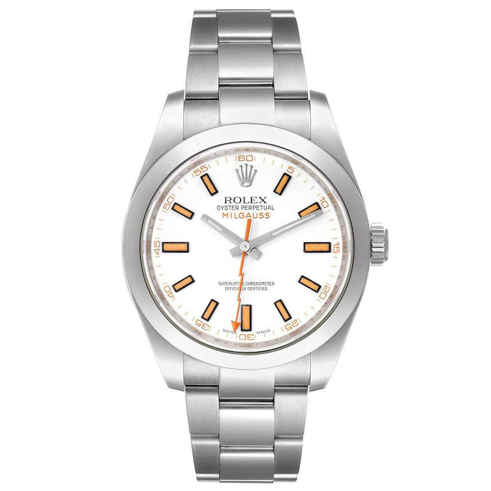 Rolex White Stainless Steel Milgauss 