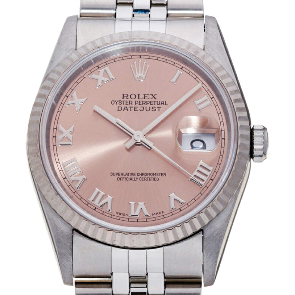 Pre Owned Rolex Pink 18K White Gold And Stainless Steel Datejust 16234 Men's Wristwatch 36 MM