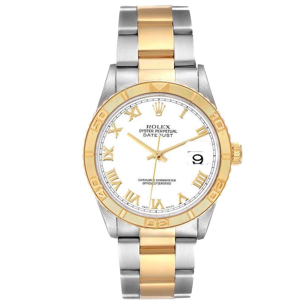 Rolex White 18K Yellow Gold And Stainless Steel Datejust Turnograph 16263 Men's Wristwatch 36 MM