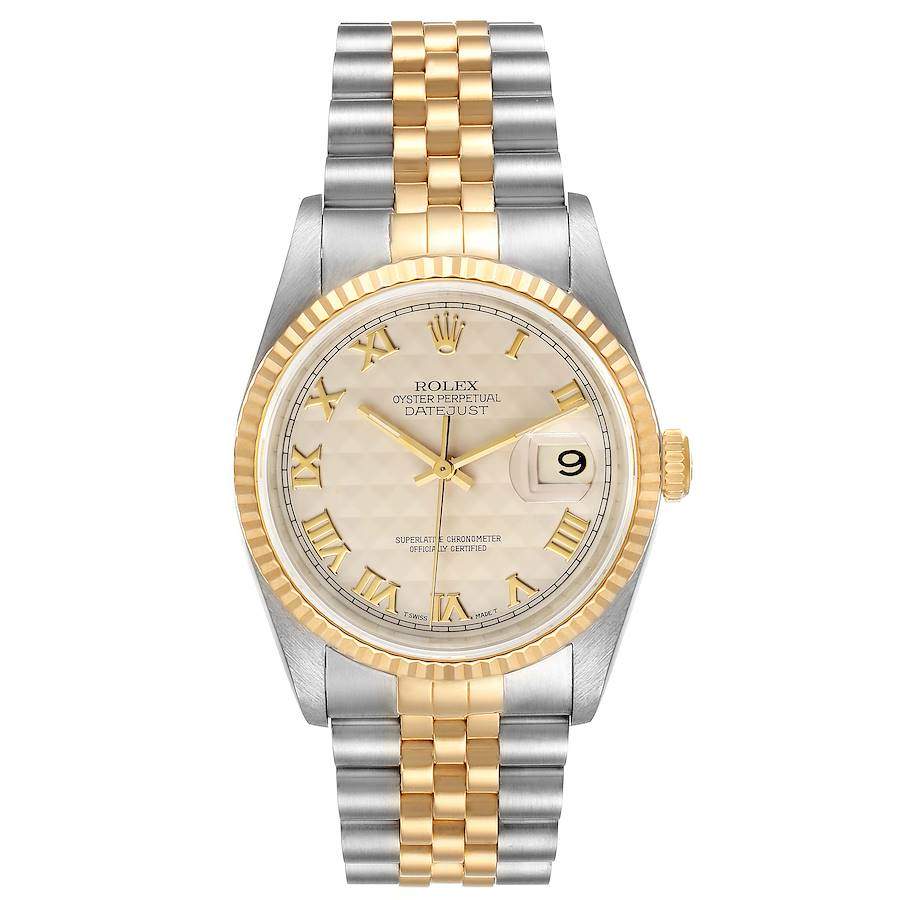 Rolex Ivory 18K Yellow Gold And Stainless Steel Datejust 16233 Men's Wristwatch 36 MM