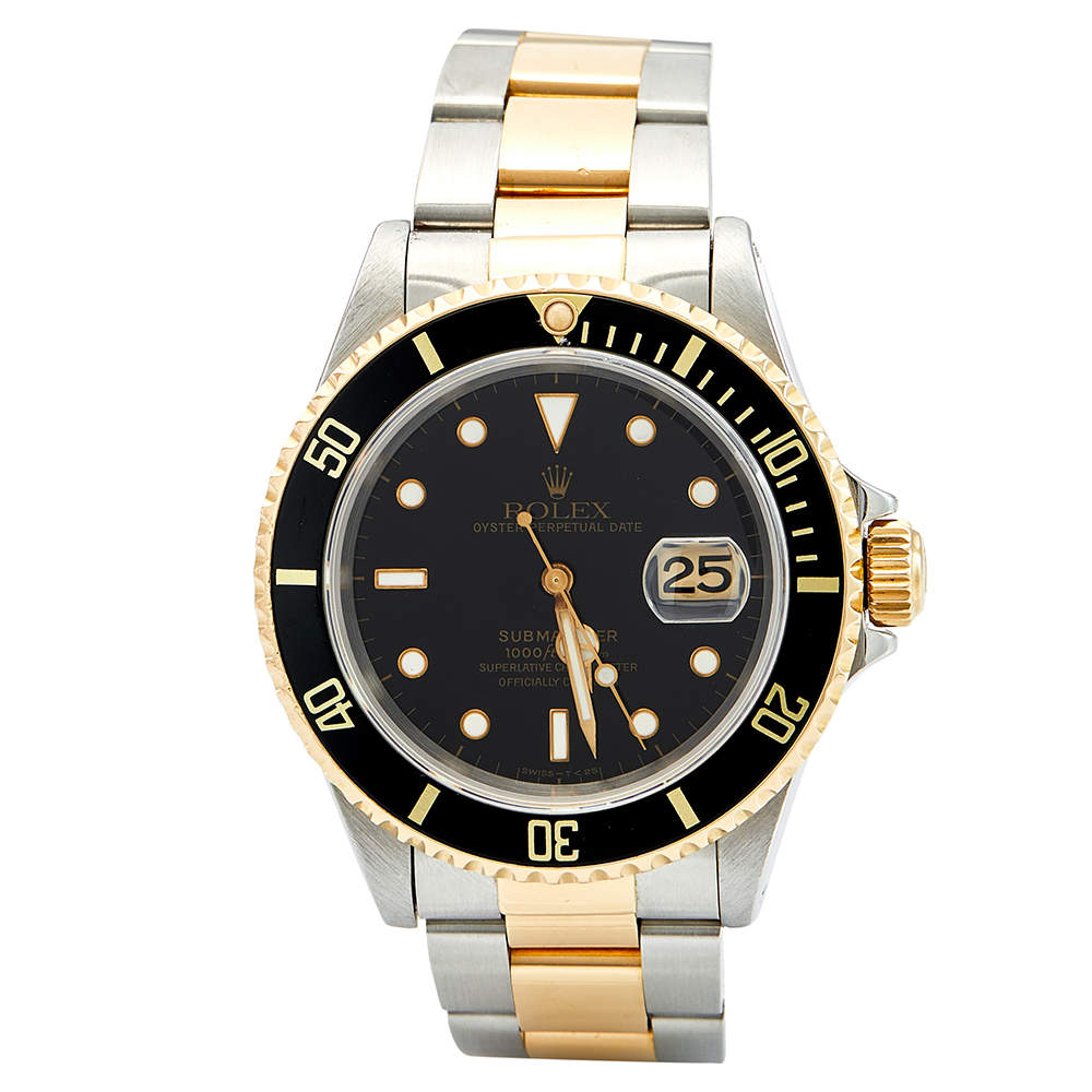 Rolex Black 18K Yellow Gold And Stainless Steel Submariner 16613 Men's ...