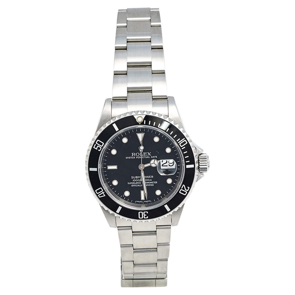 Pre Owned Rolex Black Stainless Steel Submariner 16610 Men's Wristwatch 40 mm