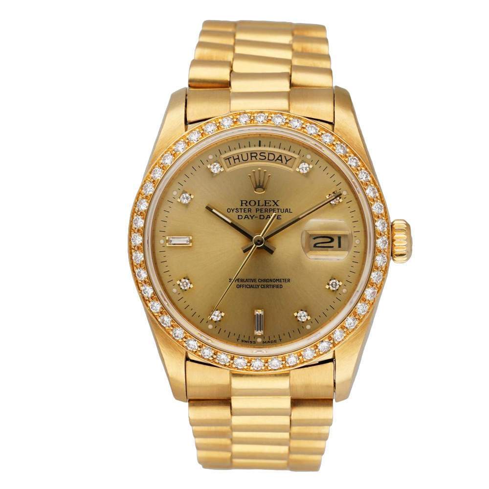 Pre Owned Rolex Champagne 18K Yellow Gold and Diamond Day Date President 18048 Men's Wristwatch 36 mm