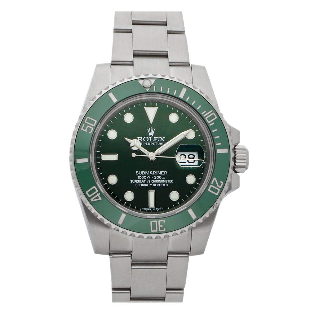 مملوكة مسبقًا Rolex Green Stainless Steel Submariner 116610LV Men's Wristwatch 40 mm