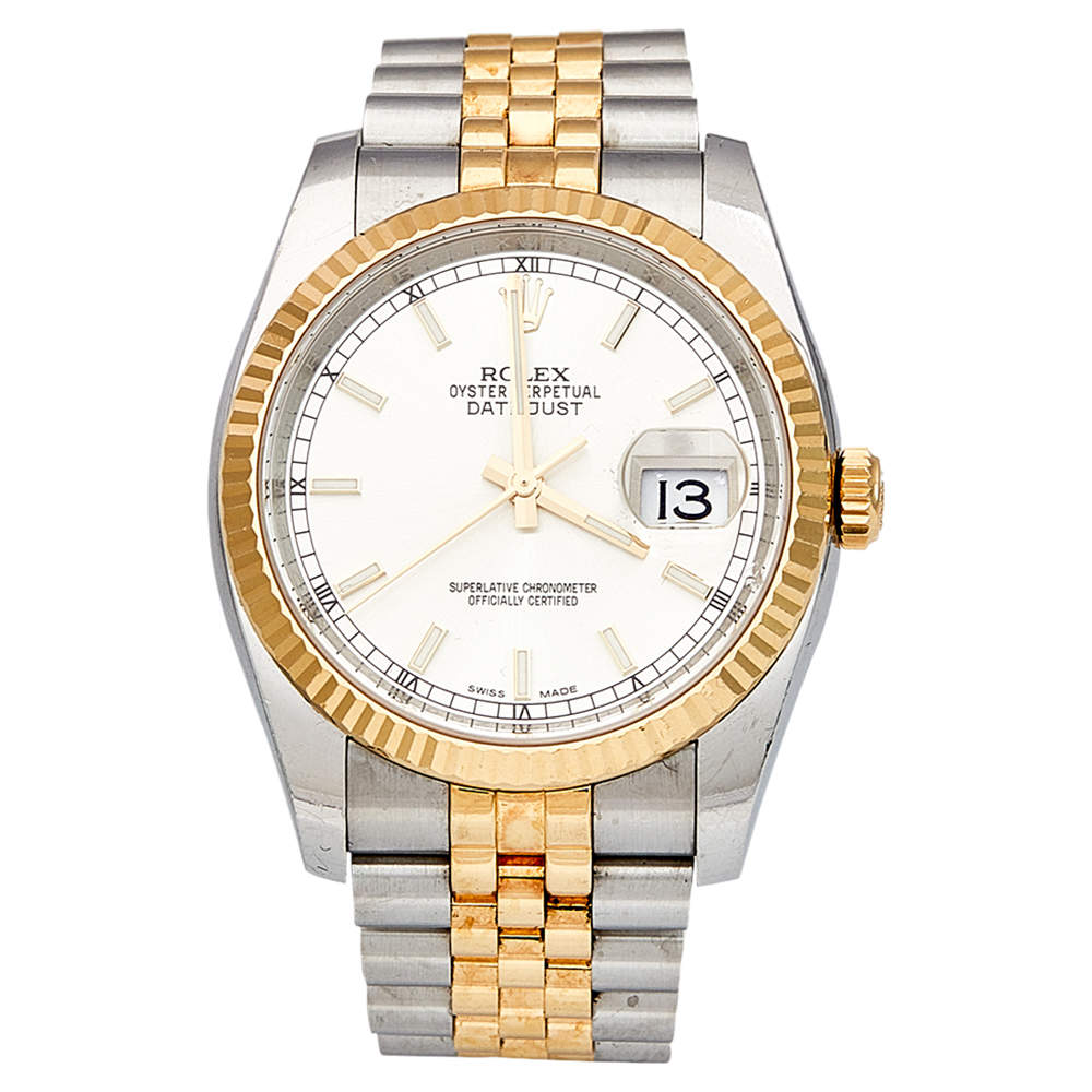 Pre Owned ساعة يد رجالية رولكس ديت جست 116233 ستانلس ستيل ذهب أصفر عيار 18 فضية 36 مم