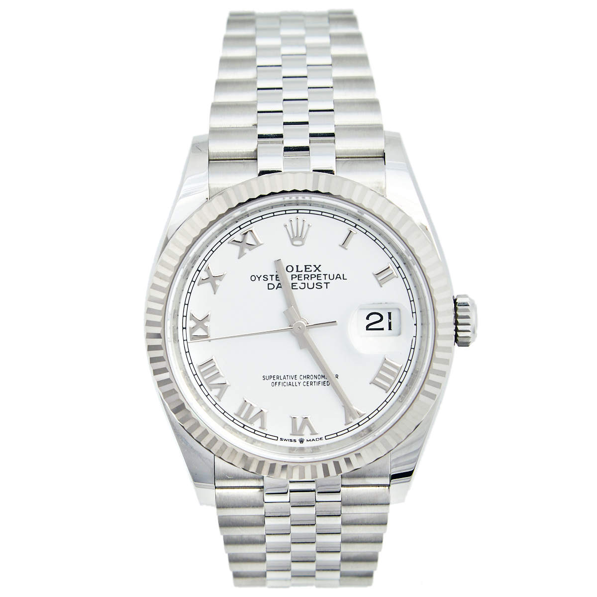 مملوكة مسبقًا ساعة يد رجالية رولكس ديت جست 126234 ستانلس ستيل وذهب أبيض 18 بيضاء 36 مم