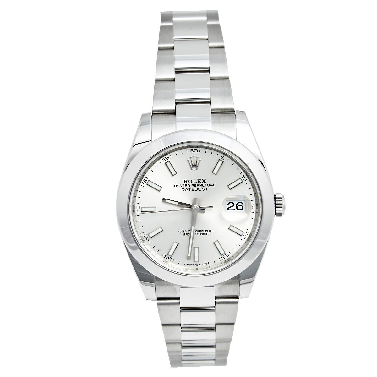 Pre Owned Rolex Silver Stainless Steel Datejust 126300 Men's Wristwatch 41 mm