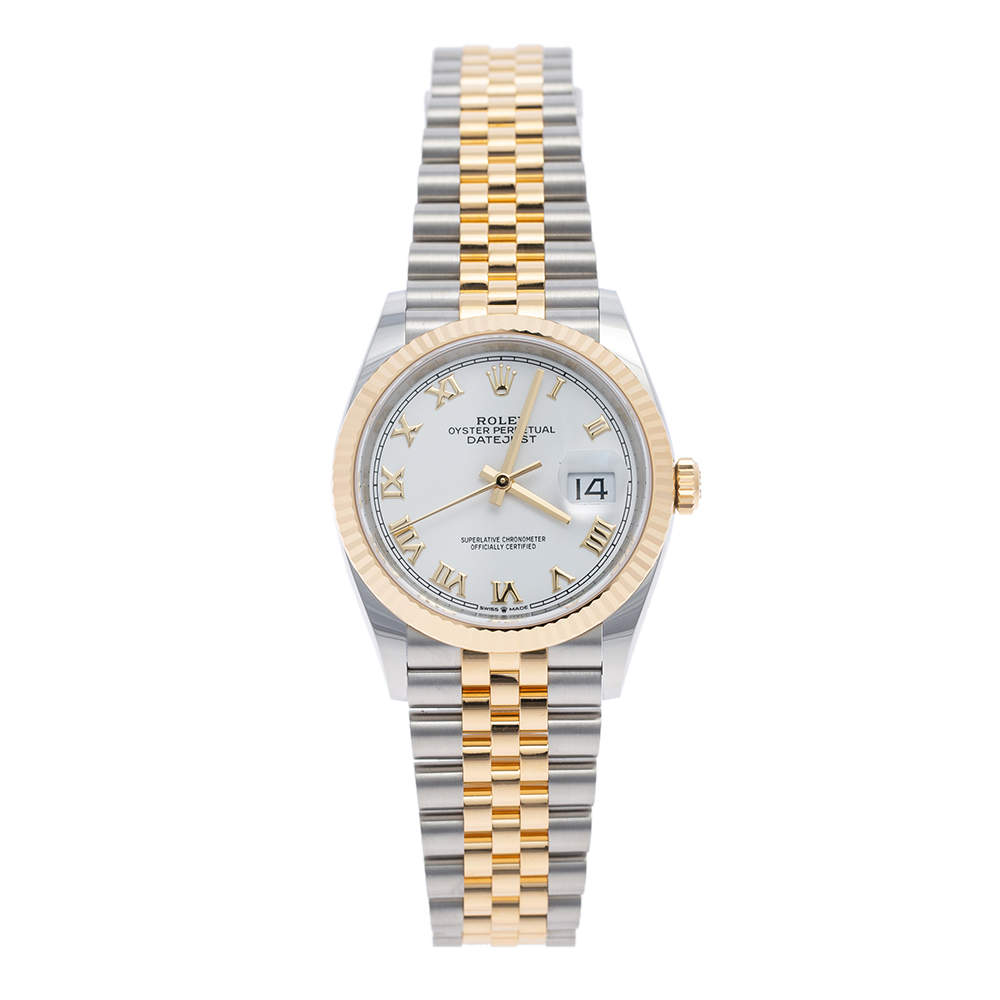 Pre Owned Rolex White 18k Yellow Gold Stainless Steel Datejust 126233 Men's Wristwatch 36 mm