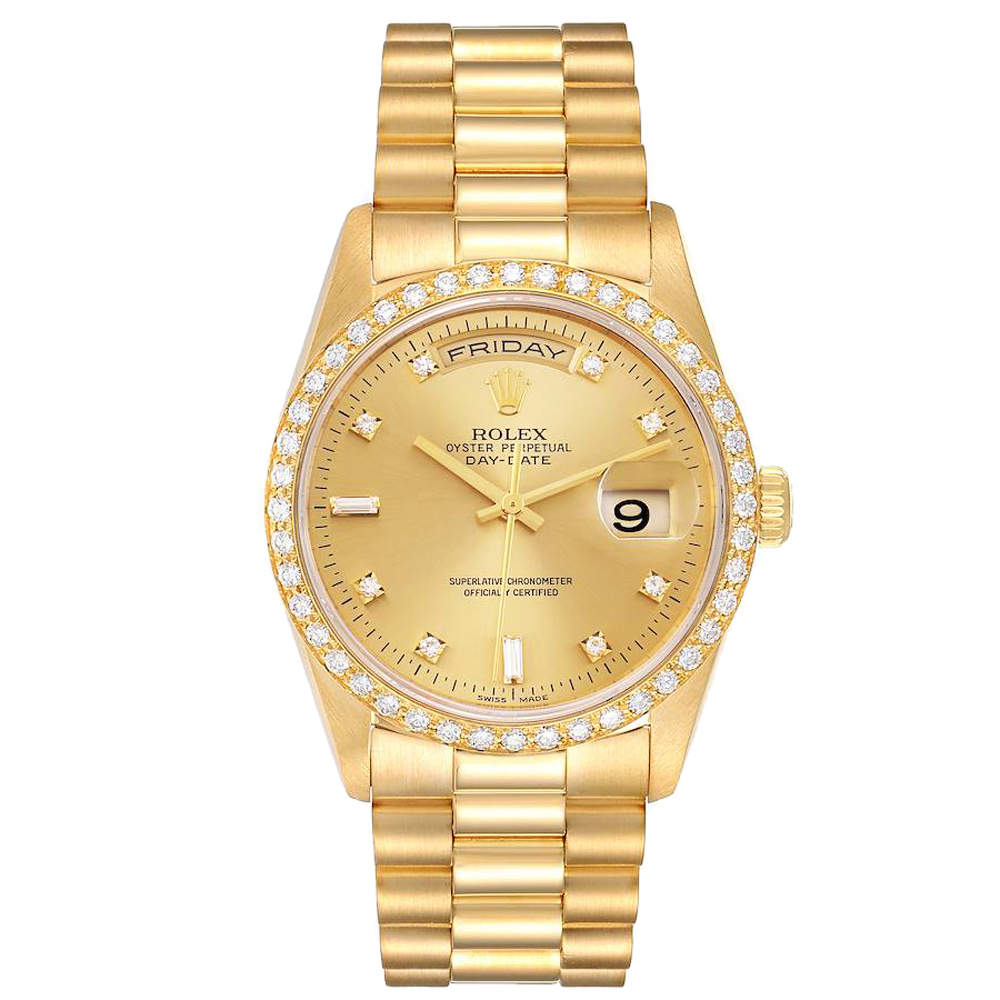 Rolex Champagne 18K Yellow Gold Diamond 