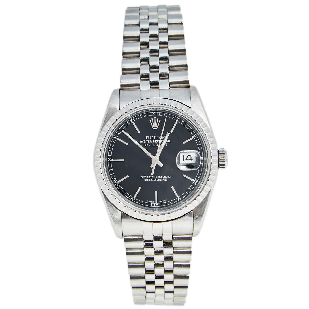 Pre Owned Rolex Black Stainless Steel Datejust 16220 Men's Wristwatch 36 mm
