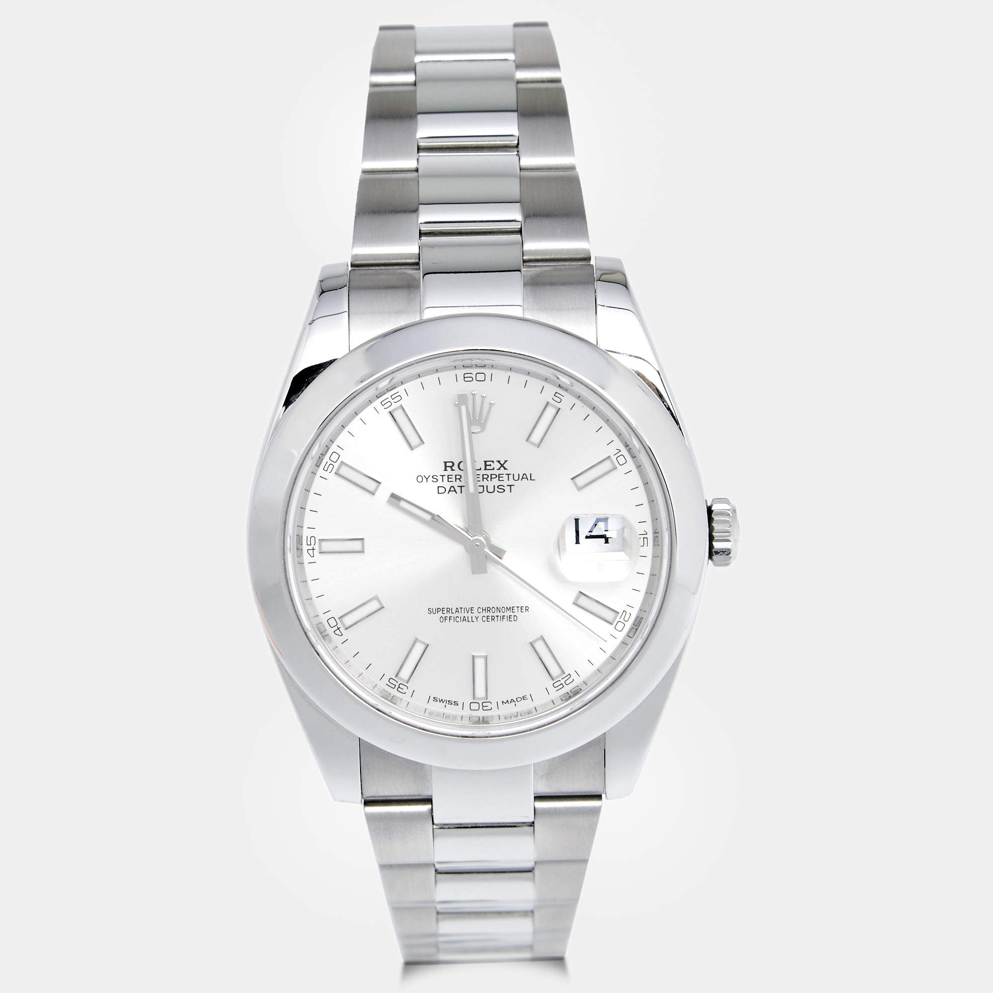 مملوكة مسبقًا Rolex Silver Stainless Steel Datejust 41 126300 Men's Wristwatch 41 mm