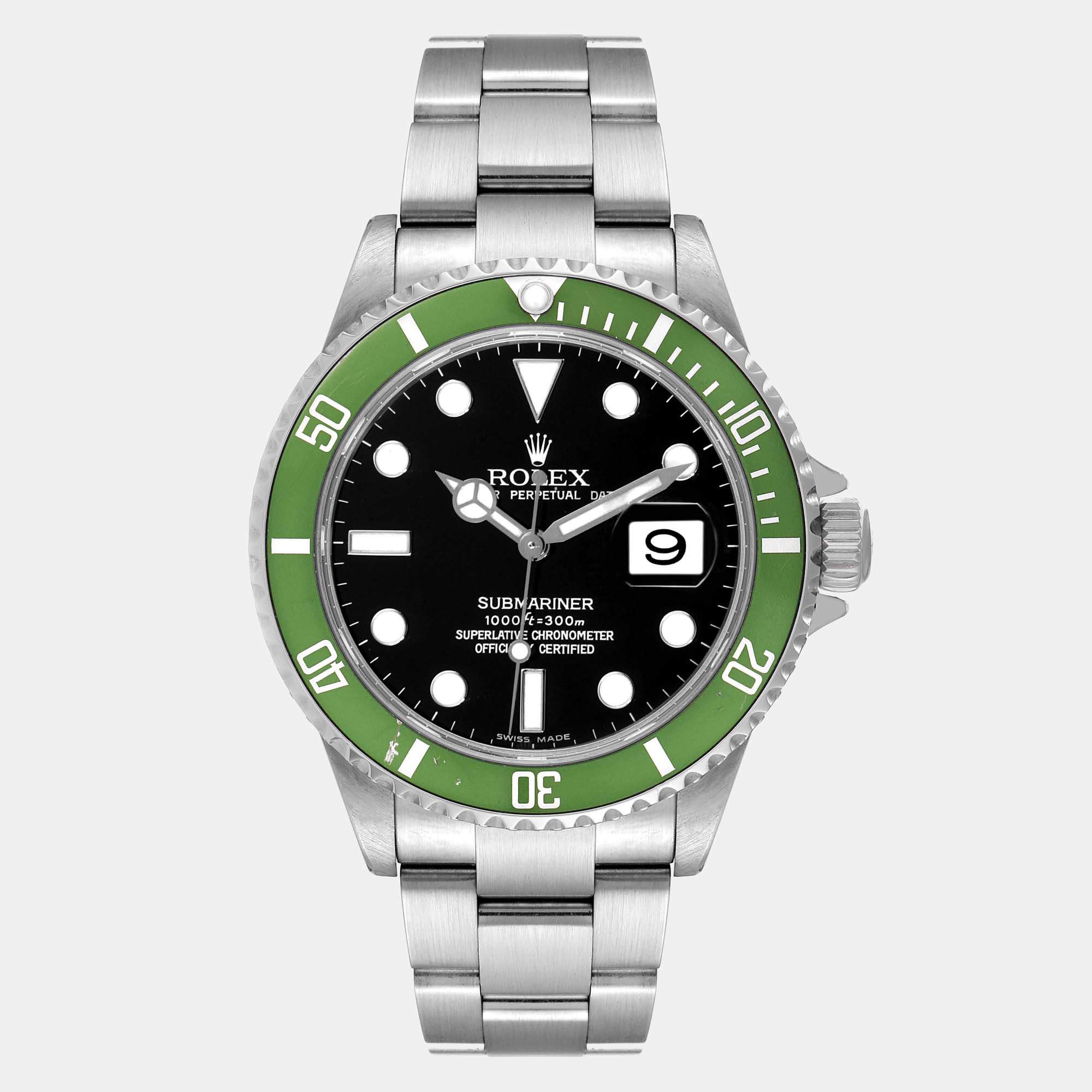 Rolex Black Stainless Steel Submariner 16610LV Automatic Men's Wristwatch 40 mm