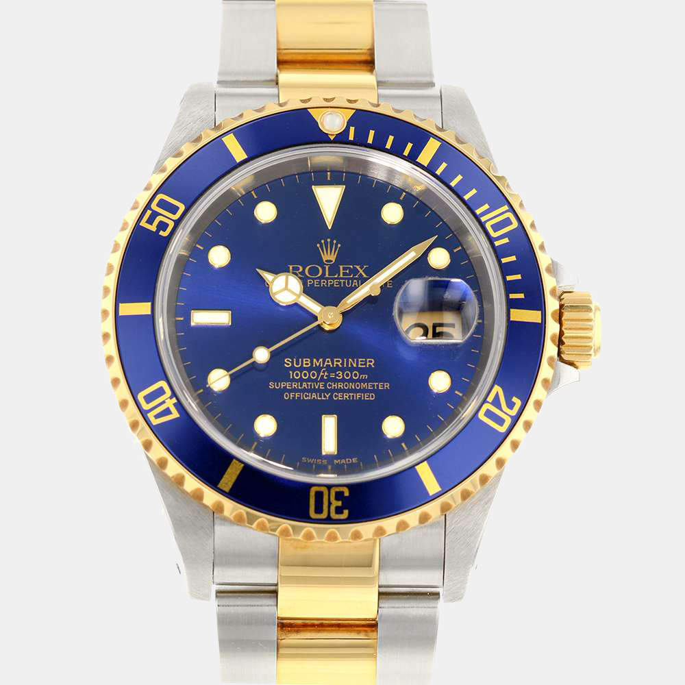 Pre Owned ساعة يد رجالية رولكس صبمارينر ديت 16613  ستانلس ستيل وذهب أصفر عيار 18 زرقاء 40 مم