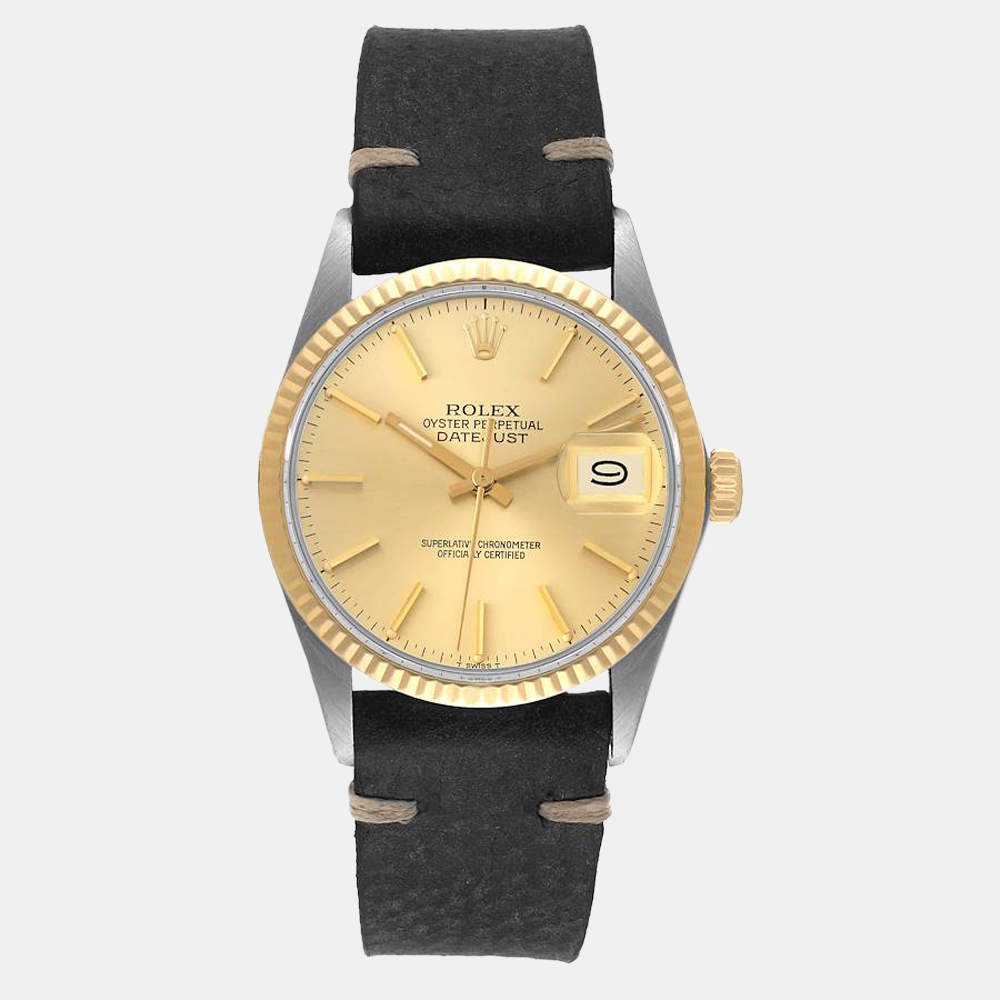 Rolex Champagne 18k Yellow Gold And Stainless Steel Datejust 16013 Automatic Men's Wristwatch 36 mm
