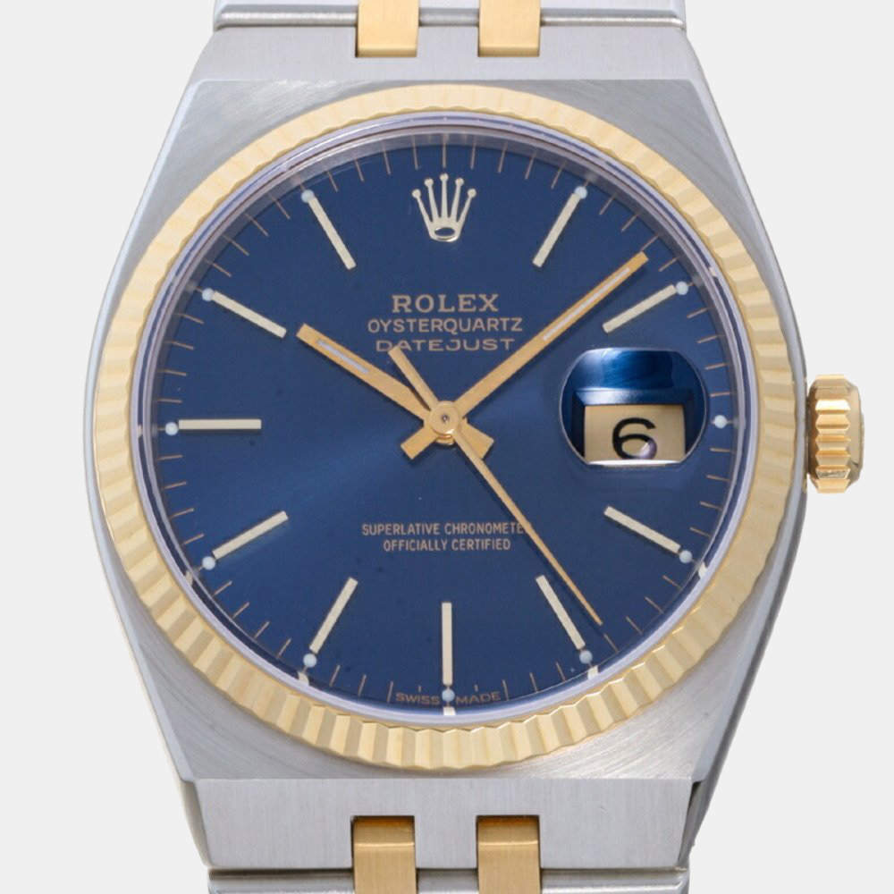 Pre Owned Rolex Blue 18k Yellow Gold And Stainless Steel Datejust 17013 Automatic Men's Wristwatch 36 mm