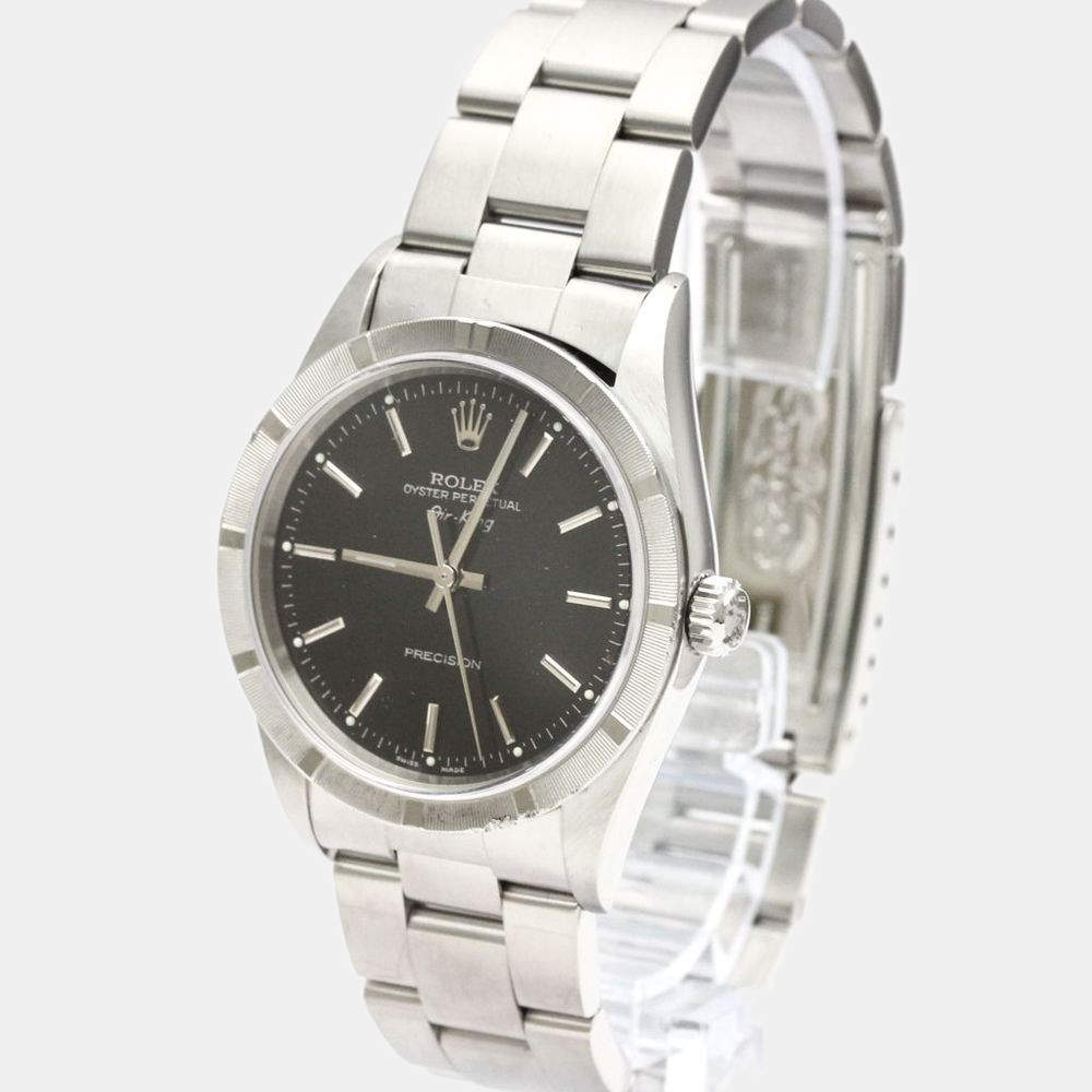 مملوكة مسبقًا Rolex Black Stainless Steel Air-King 14010M Automatic Men's Wristwatch 34 mm