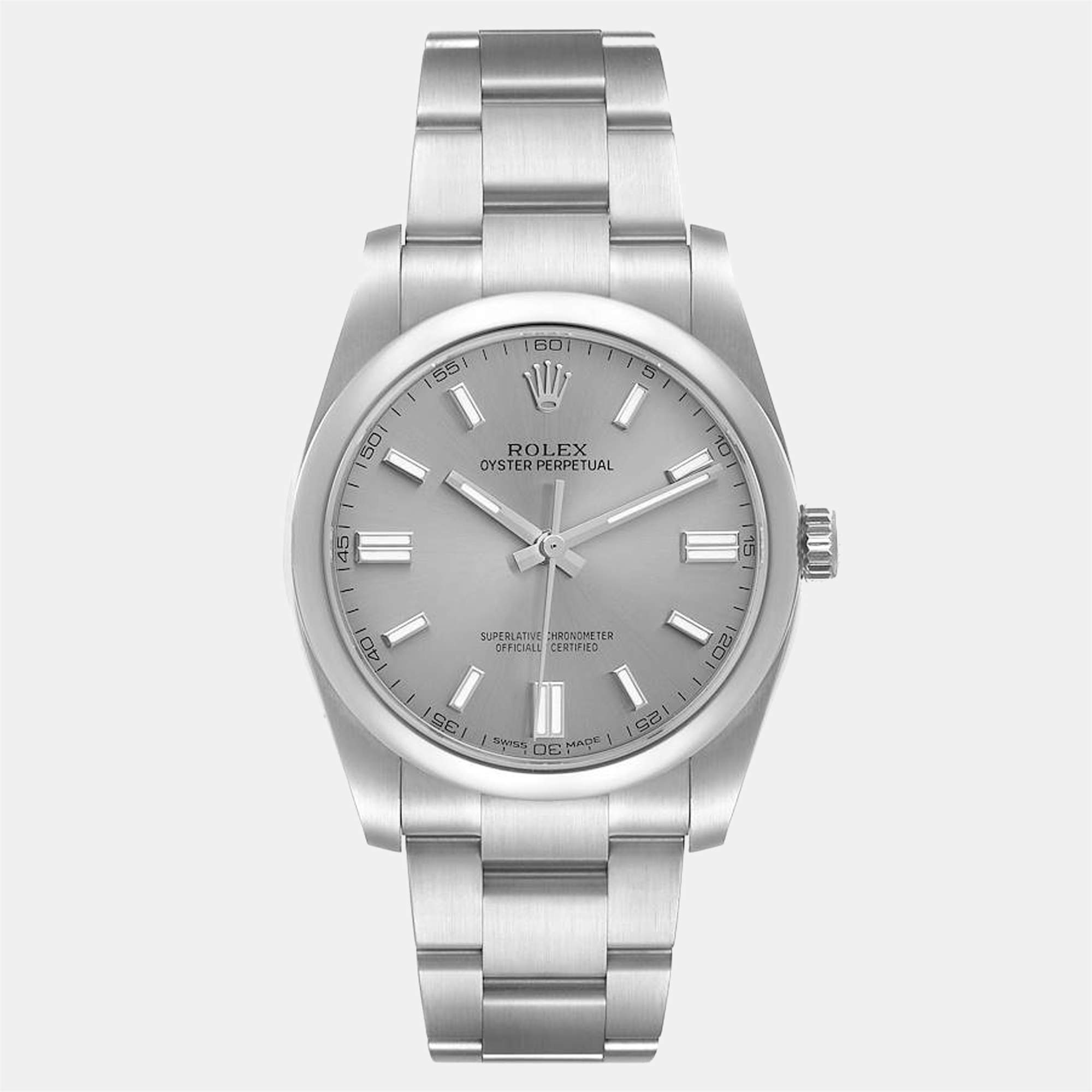 Rolex Grey Stainless Steel Oyster Perpetual 116000 Men's Wristwatch 36 mm Rolex The Luxury Closet