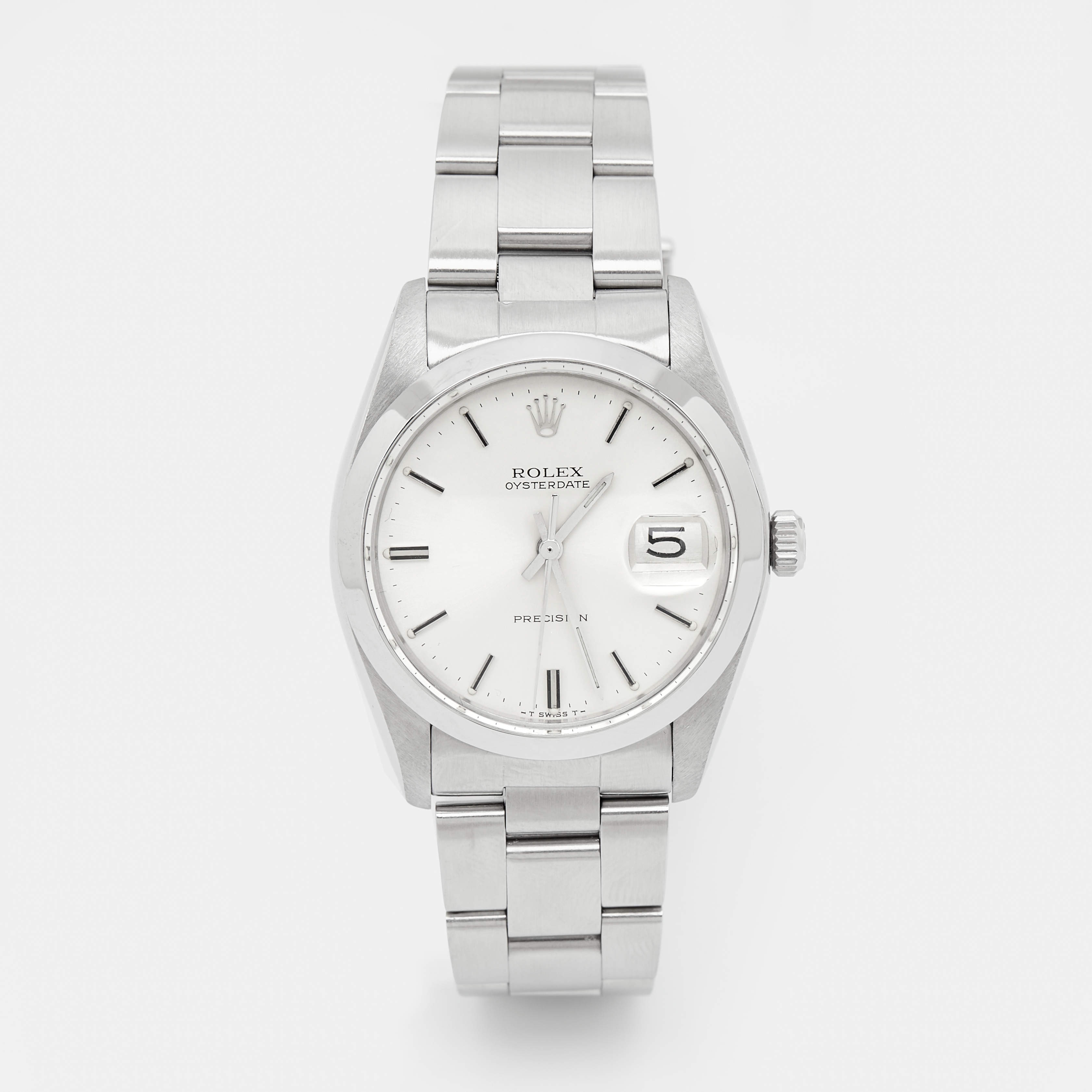 مملوكة مسبقًا Rolex Silver Stainless Steel Oyster Date Precision 6694 Men's Wristwatch 35 mm