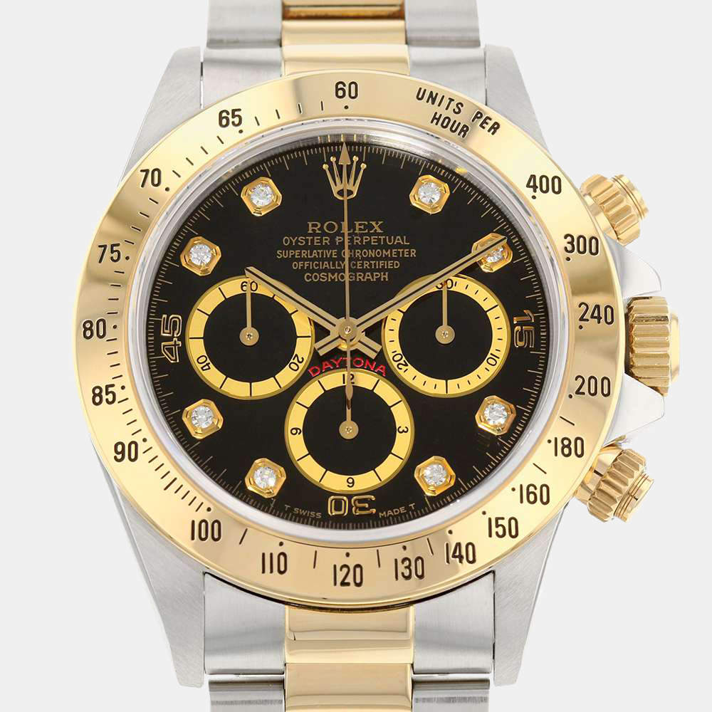 مملوكة مسبقًا Rolex Black 18K Yellow Gold And Stainless Steel Cosmograph Daytona 16523G Automatic Men's Wristwatch 40 mm