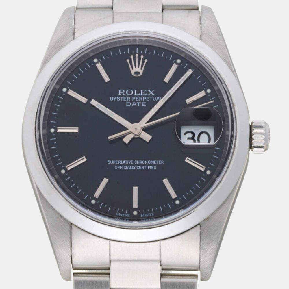 Pre Owned Rolex Black Stainless Steel Oyster Perpetual Date 15200 Automatic Men's Wristwatch 34 mm