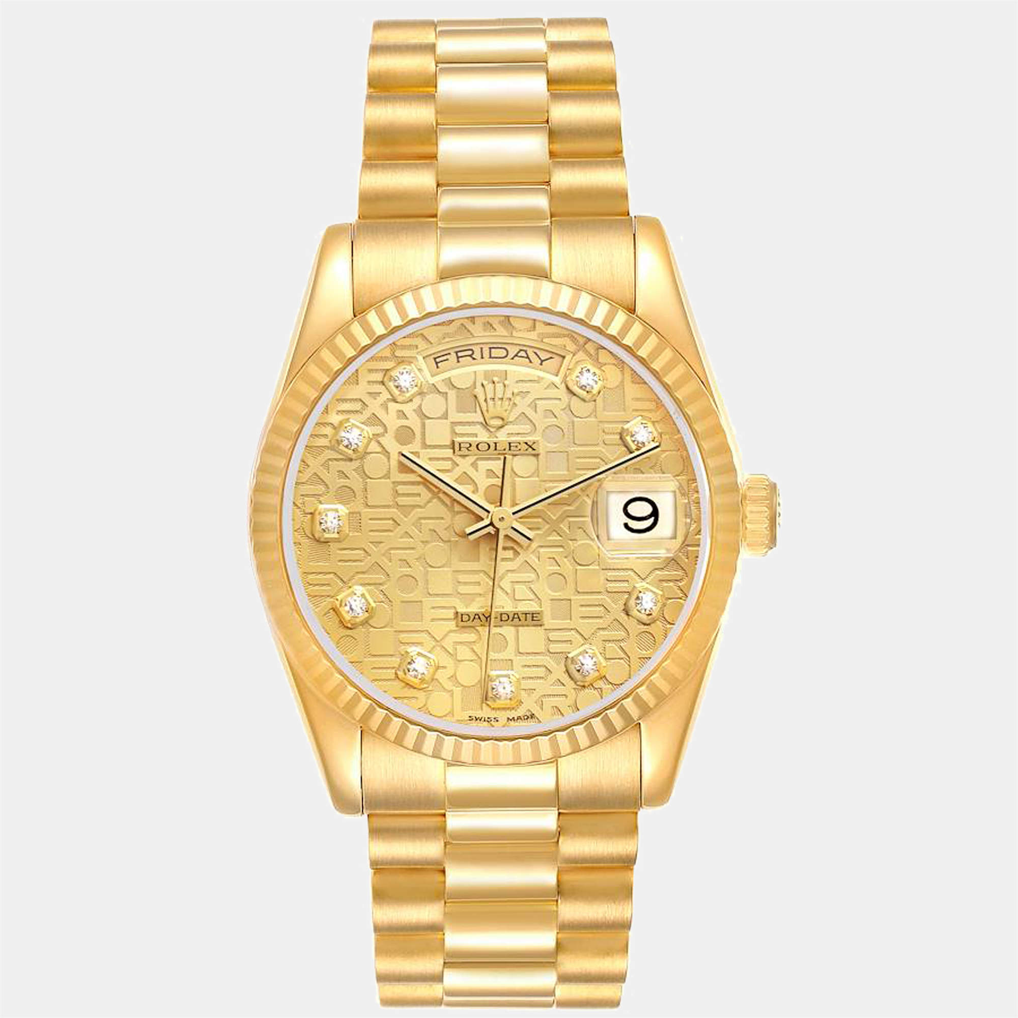 Rolex Champagne Diamonds 18K Yellow Gold President Day-Date 18238 Automatic Men's Wristwatch 36 mm